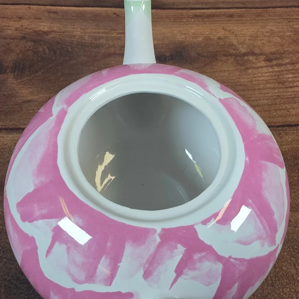 Porta Teapot Raul Da Bernarda 1992 Pink Green Excellent Floral Ceramic Portugal